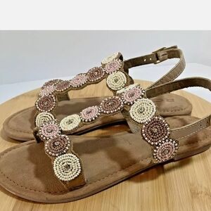ROAN by Bed Stu Bead Women T-Strap Leather Bohemian Style Sandals